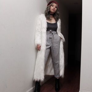 Long faux fur white coat